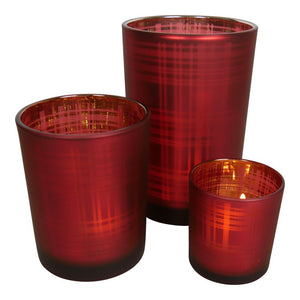 Windlicht / Kerzenhalter Teelichthalter Karo aus Glas – rot-gold – verschiedene Höhen